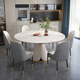 Modern White Round Stone Extendable Dining Table Steel Base Image - 4