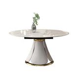 Modern White Round Stone Extendable Dining Table Steel Base Image - 5