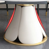 Modern White Round Stone Extendable Dining Table Steel Base Image - 6