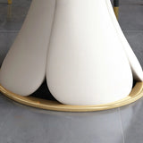 Modern White Round Stone Extendable Dining Table Steel Base Image - 8