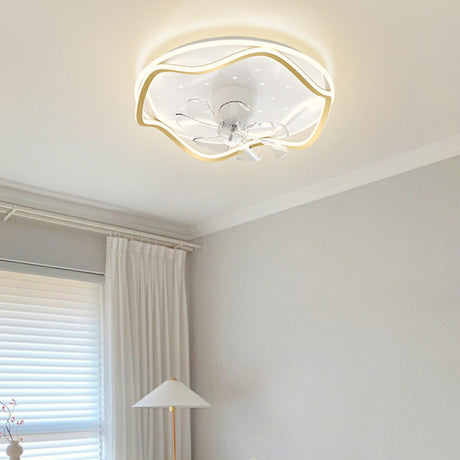 Modern White Round Wave Flush Ceiling Fan with Light Image - 1
