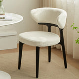 Modern White Sherpa Upholstered Dining Chair with Curved Back Image - 1