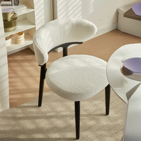 Modern White Sherpa Upholstered Dining Chair with Curved Back Image - 2
