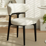 Modern White Sherpa Upholstered Dining Chair with Curved Back Image - 3