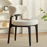 Modern White Sherpa Upholstered Dining Chair with Curved Back Image - 4