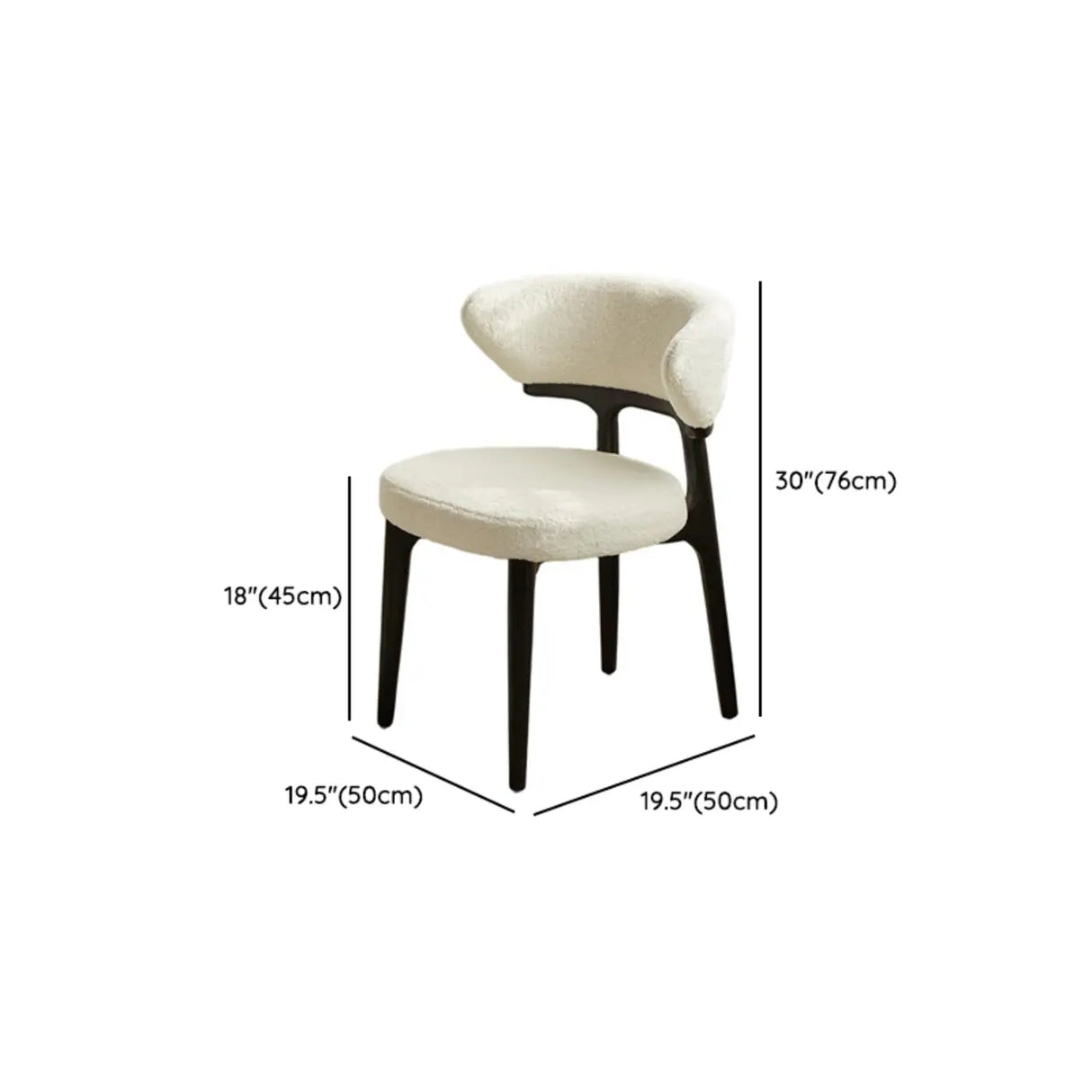 Modern White Sherpa Upholstered Dining Chair with Curved Back 