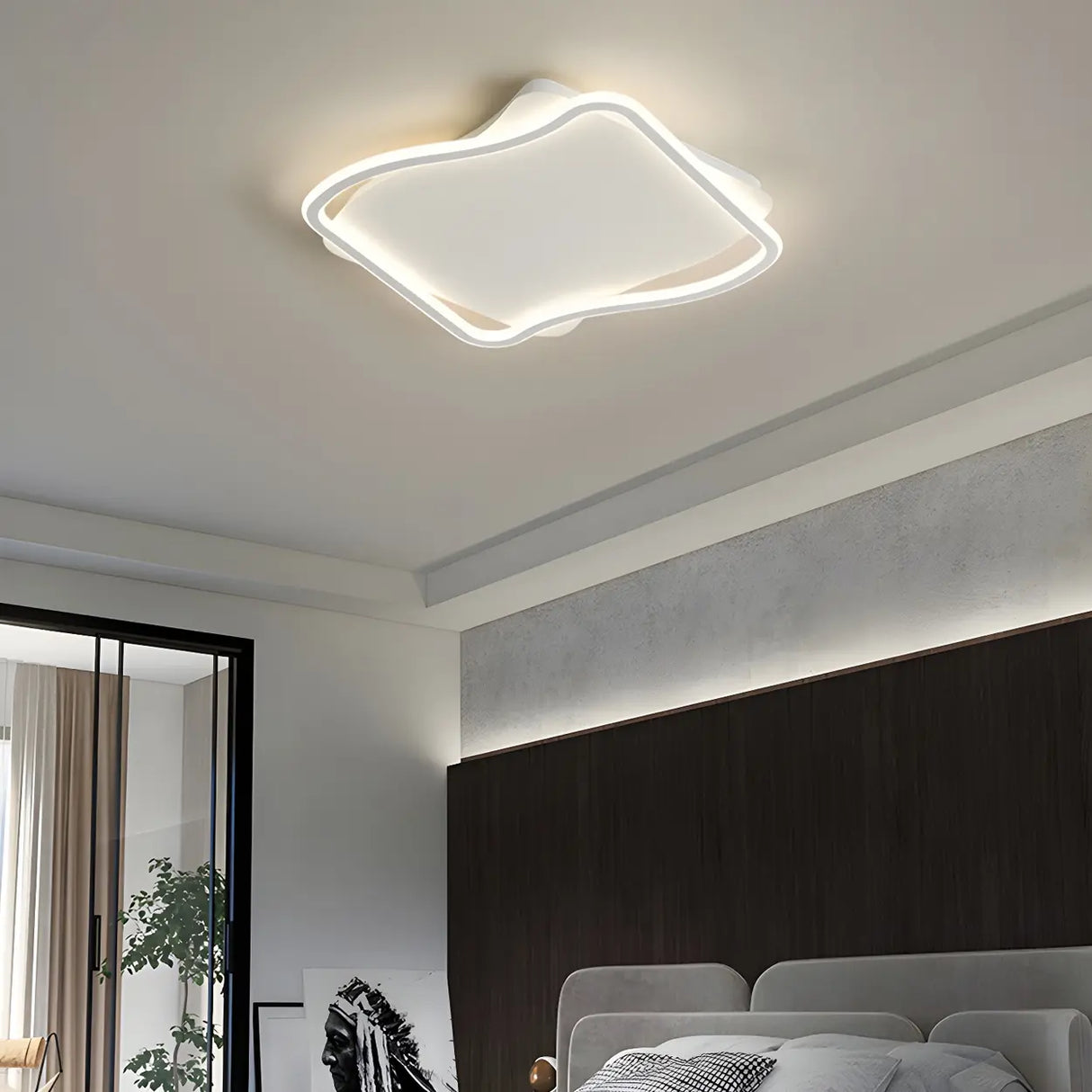 Modern White Square Wavy LED Flush Mount Ceiling Light Image - 3