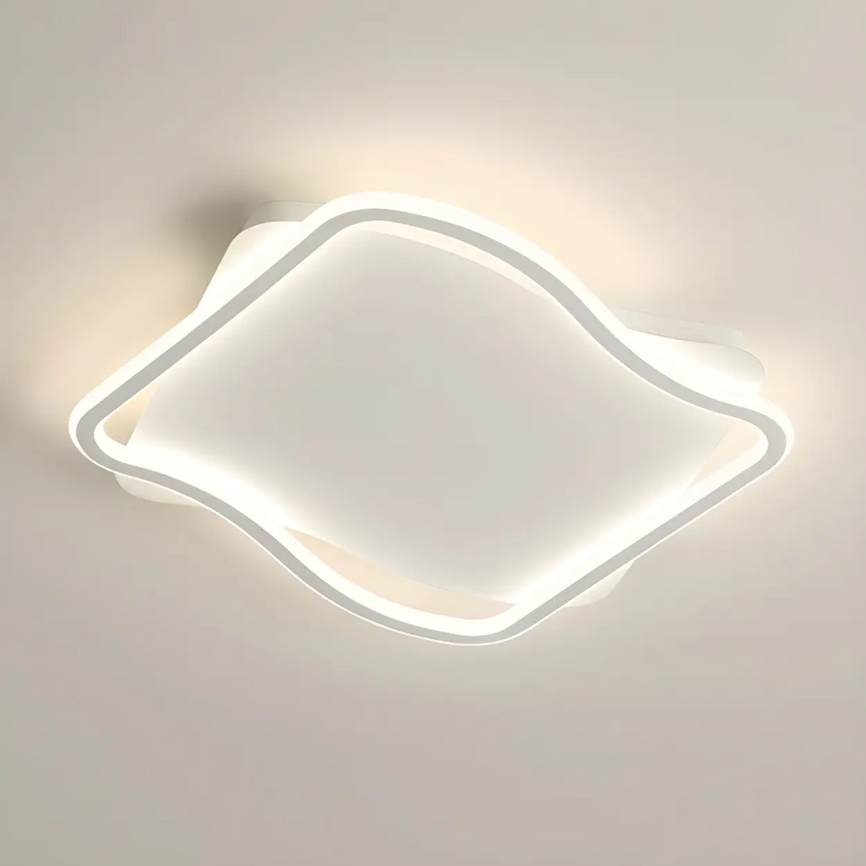 Modern White Square Wavy LED Flush Mount Ceiling Light Image - 6