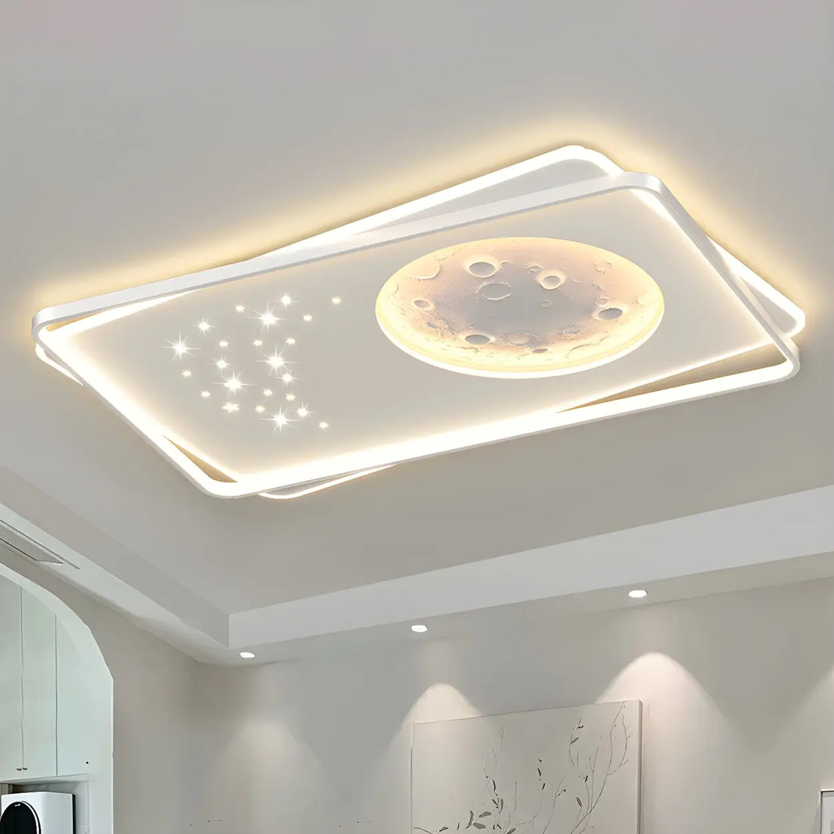 Modern White Starry Rectangle Flush Mount Ceiling Light Image - 13
