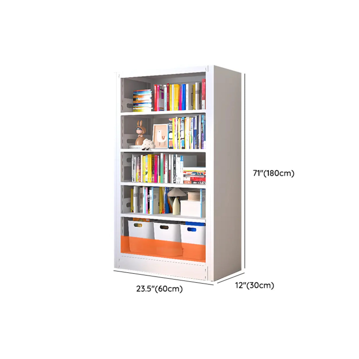 Modern White Steel Open Back Barrister Storage Bookcase 