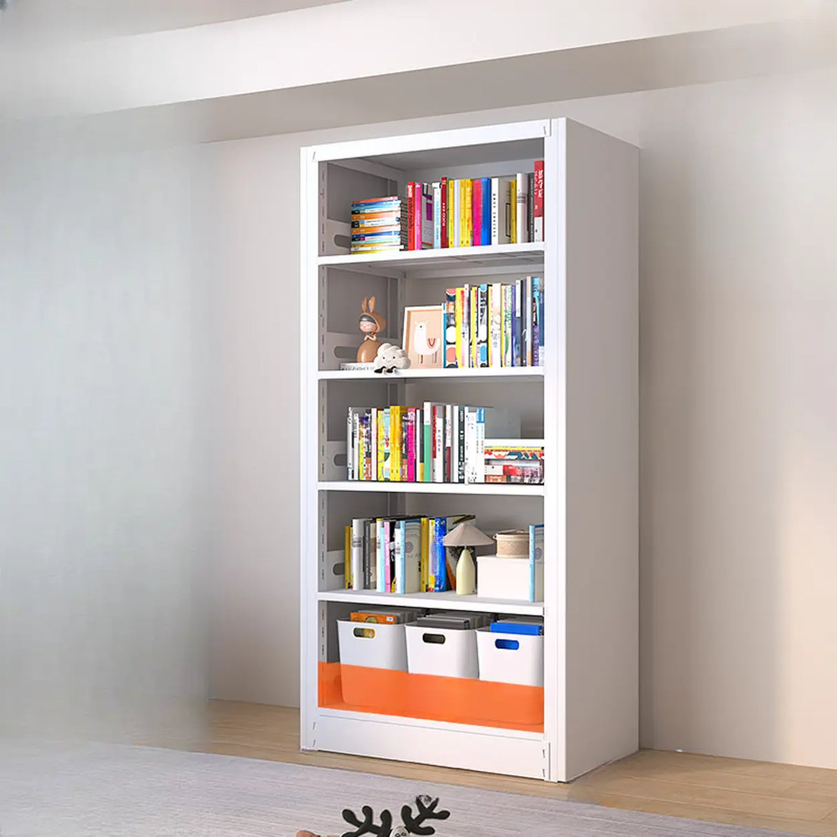 Modern White Steel Open Back Barrister Storage Bookcase Image - 3