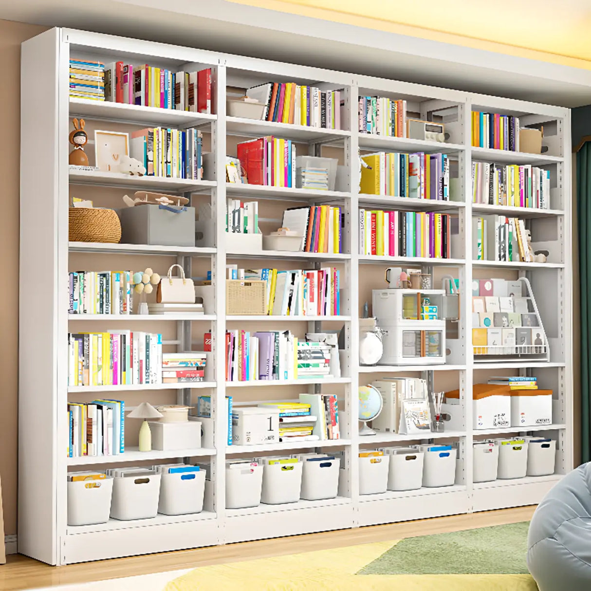 Modern White Steel Open Back Barrister Storage Bookcase Image - 4
