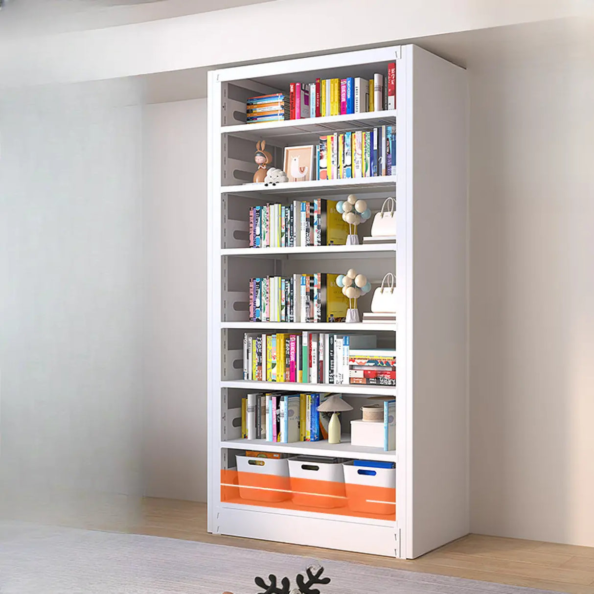 Modern White Steel Open Back Barrister Storage Bookcase Image - 7