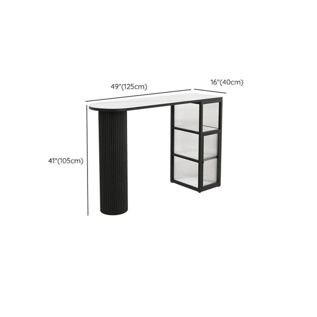 Modern White Stone Top Black Pedestal Glass Cabinet Bar Table Image - 10