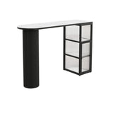 Modern White Stone Top Black Pedestal Glass Cabinet Bar Table Image - 2