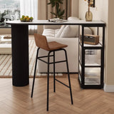 Modern White Stone Top Black Pedestal Glass Cabinet Bar Table Image - 3