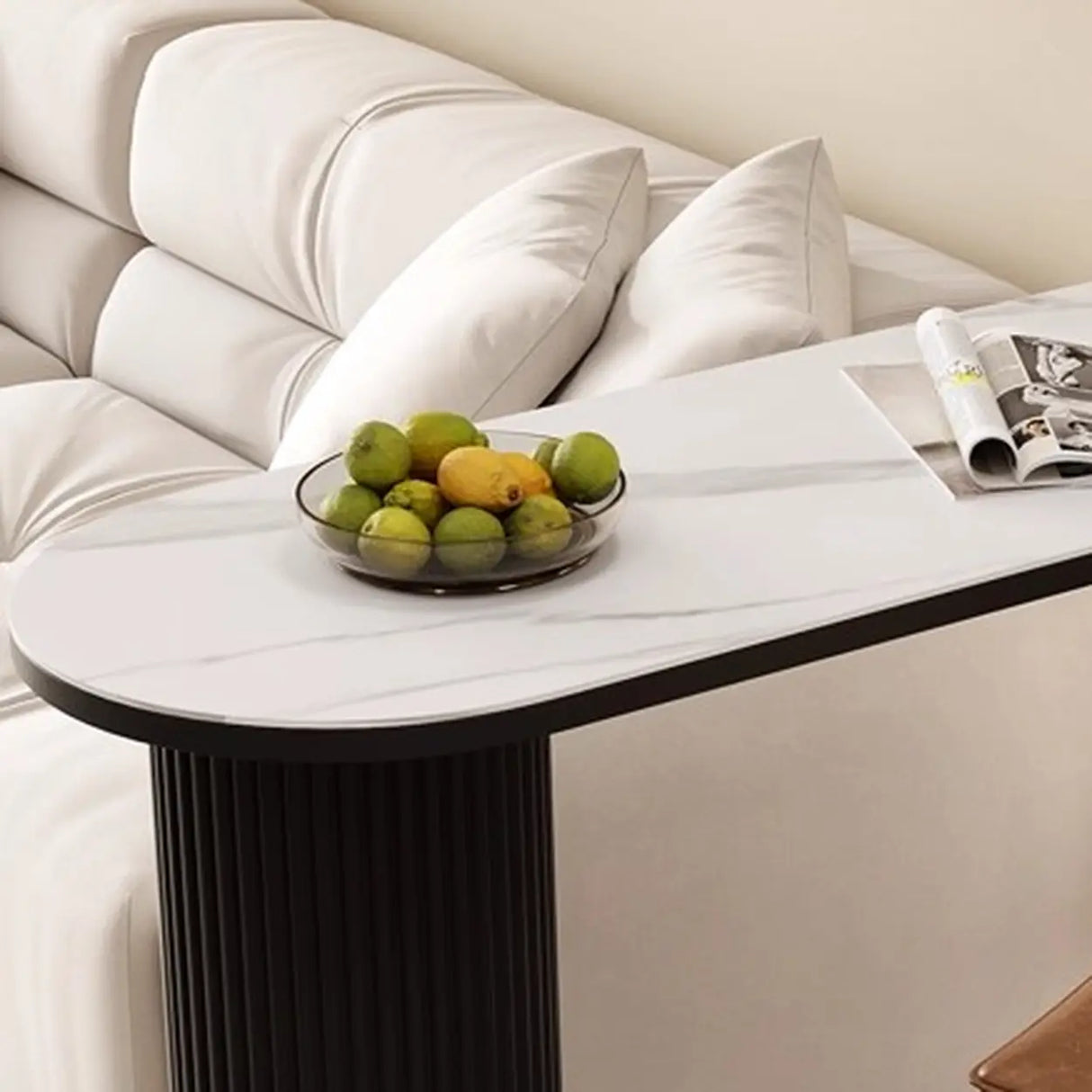 Modern White Stone Top Black Pedestal Glass Cabinet Bar Table Image - 4