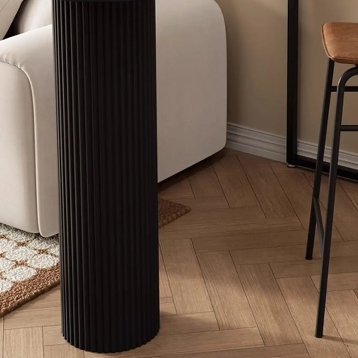 Modern White Stone Top Black Pedestal Glass Cabinet Bar Table Image - 5