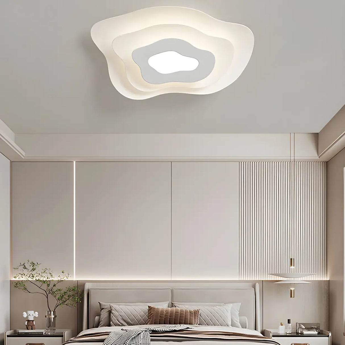 Modern White Tiered Geometric LED Flush Mount Light Image - 3