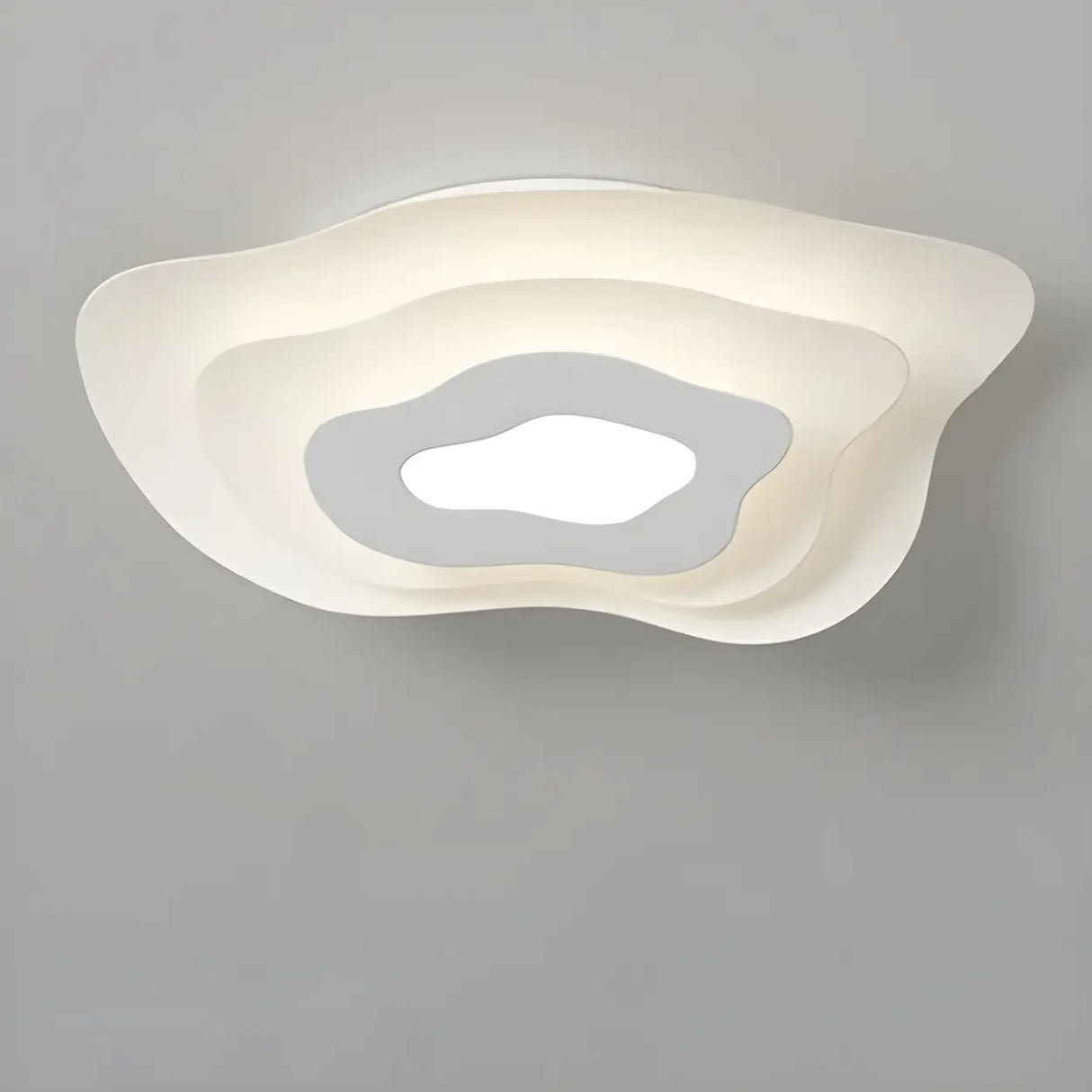 Modern White Tiered Geometric LED Flush Mount Light Image - 7