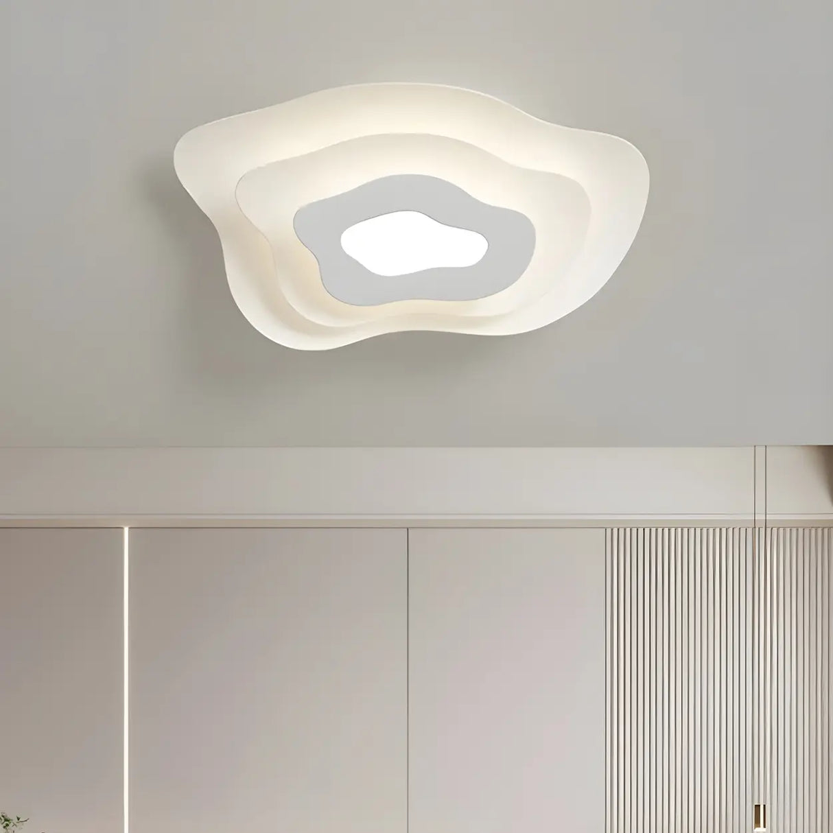 Modern White Tiered Geometric LED Flush Mount Light Image - 8