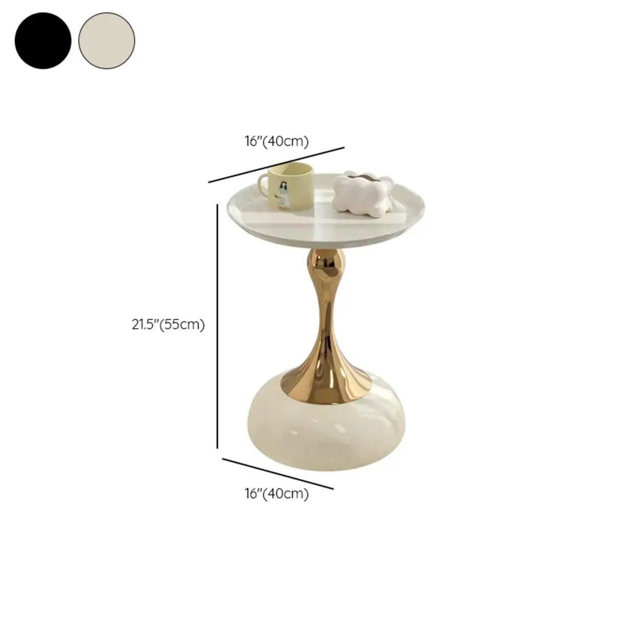 Modern White Tray Metal Round Pedestal Side Table 