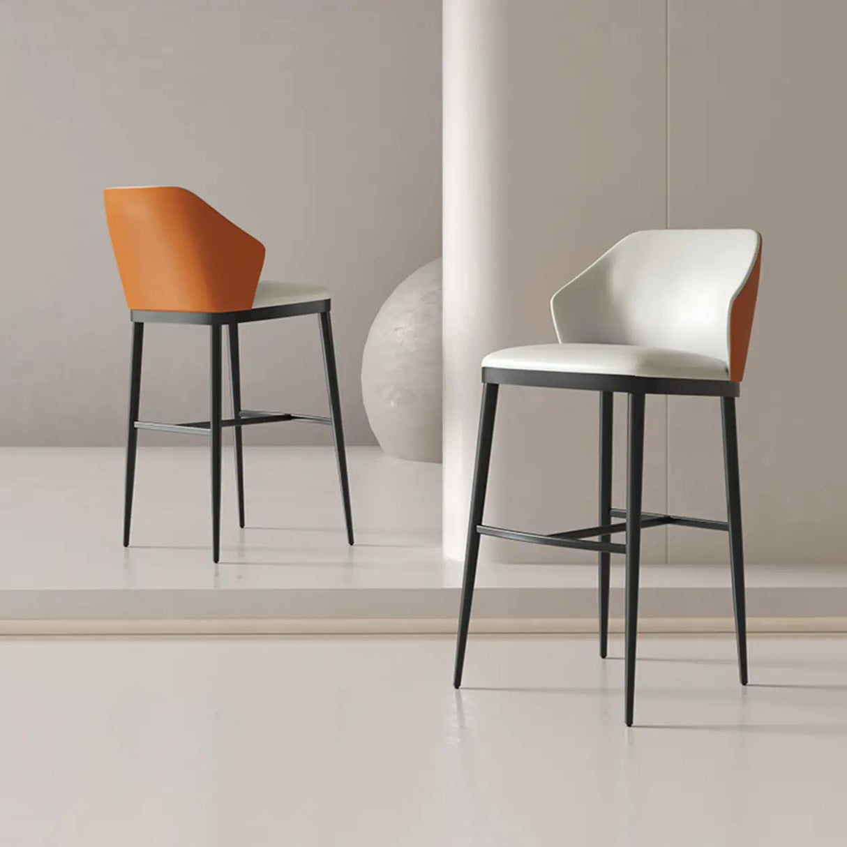 Modern White Upholstered Bar Stool with Back and Footrest Image - 1