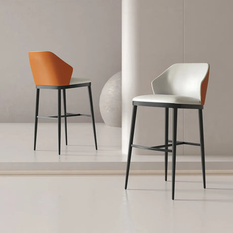 Modern White Upholstered Bar Stool with Back and Footrest Image - 1