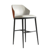 Modern White Upholstered Bar Stool with Back and Footrest Image - 3