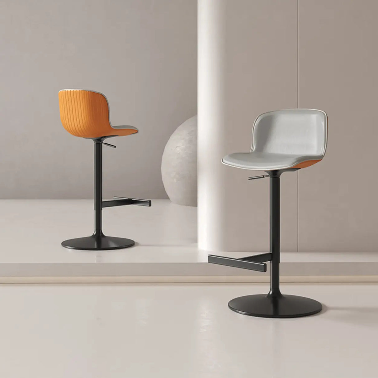 Modern White Upholstered Bar Stool with Back and Footrest Image - 4