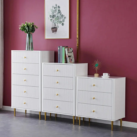 Modern White Wood Brass Handle Storage Dressers Image - 1
