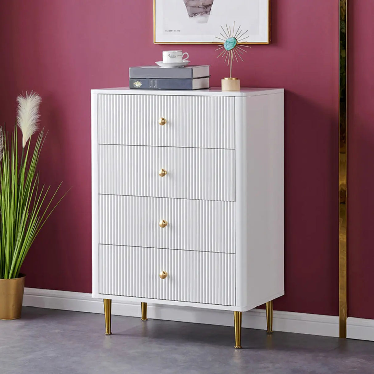 Modern White Wood Brass Handle Storage Dressers Image - 3