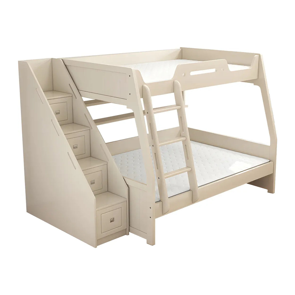 Modern White Wood Bunk Bed with Mattress and Drawers Image - 17