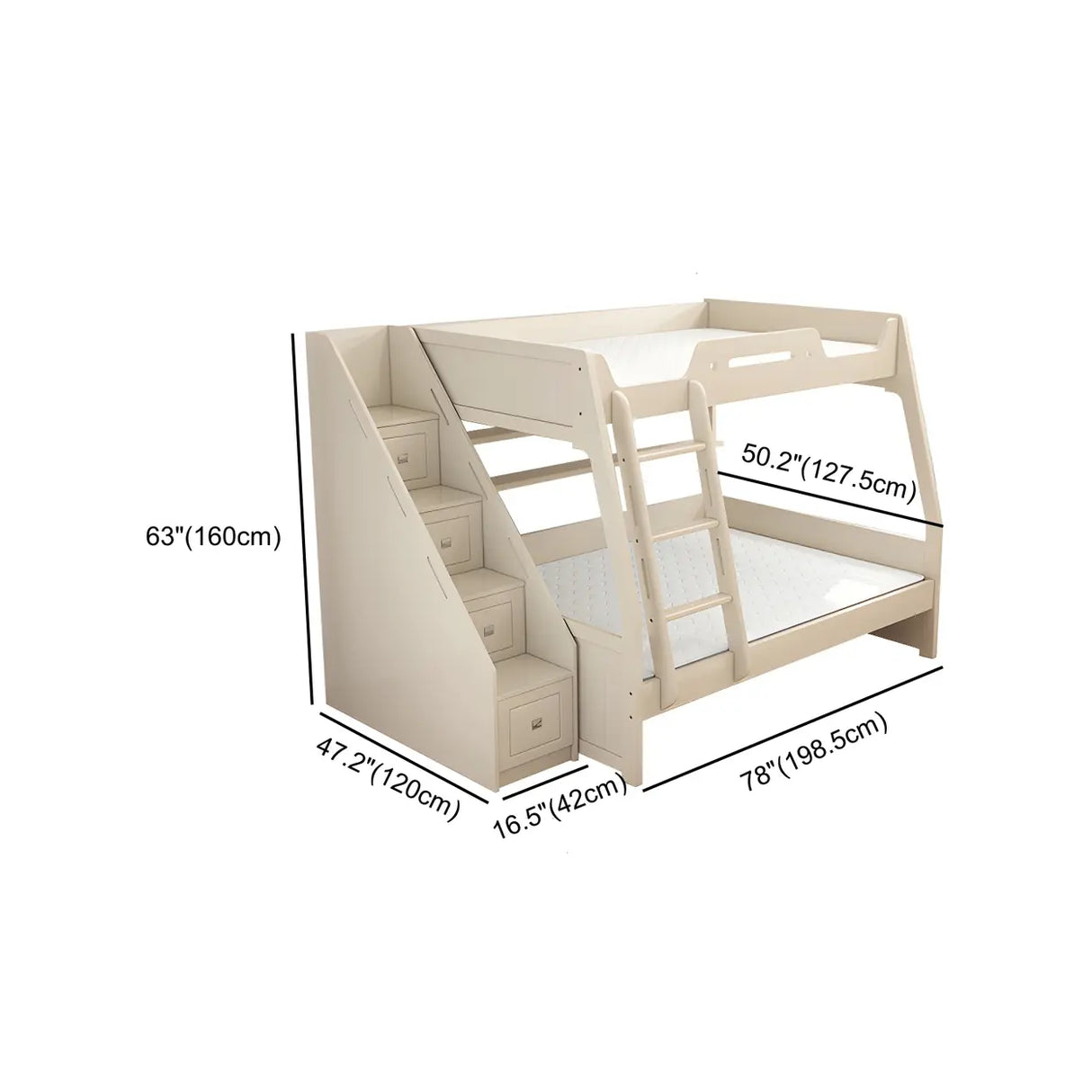 Modern White Wood Bunk Bed with Mattress and Drawers Image - 19