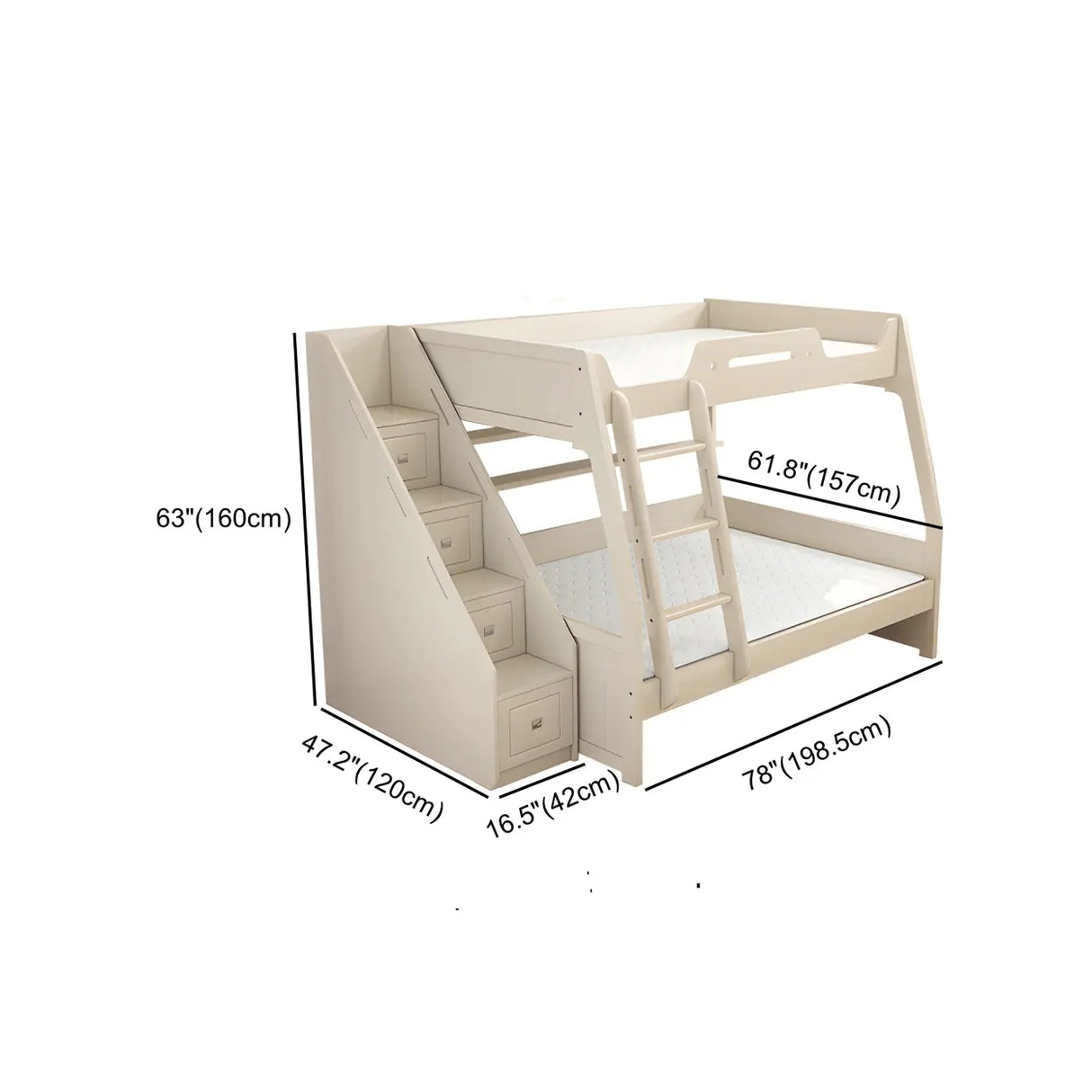 Modern White Wood Bunk Bed with Mattress and Drawers Image - 20