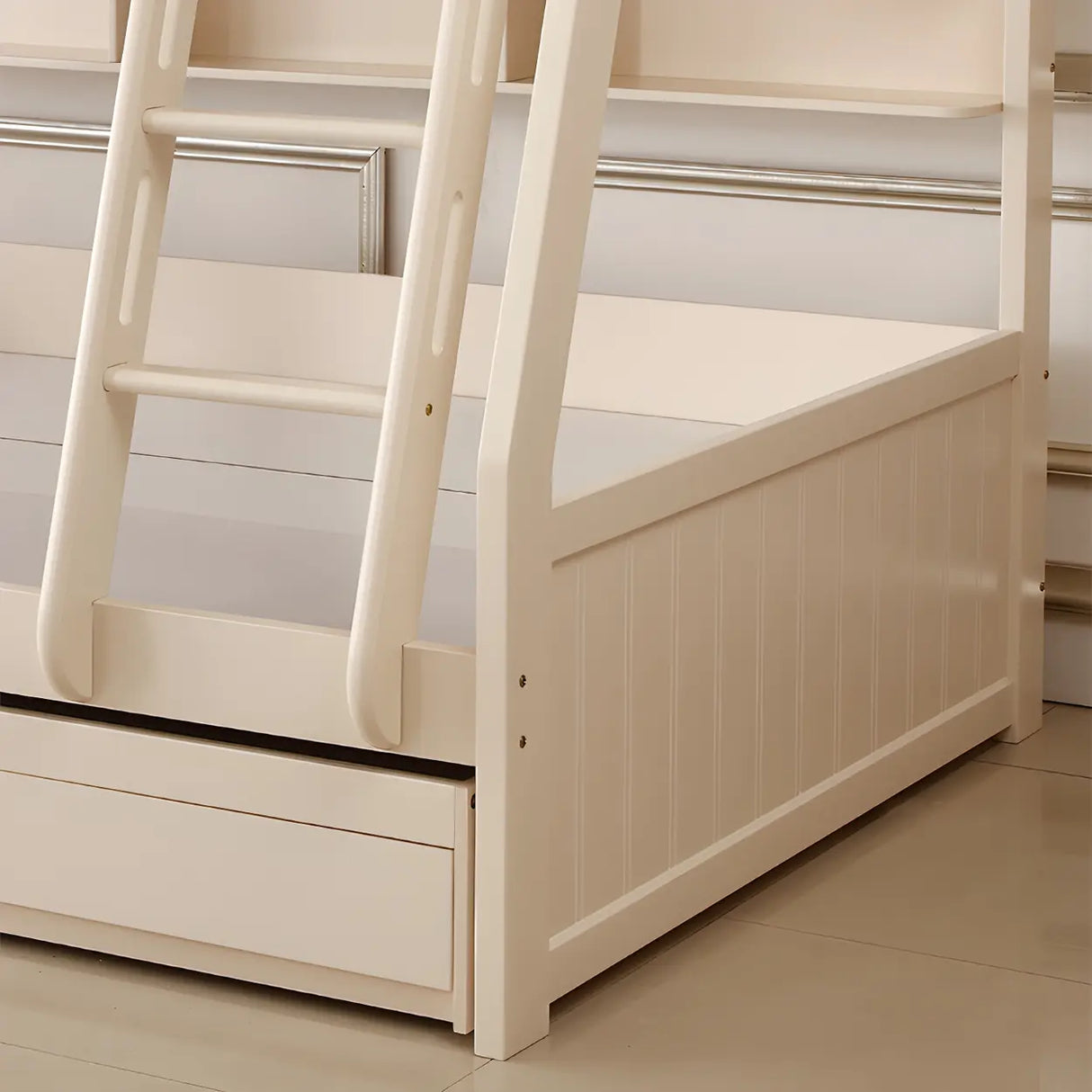 Modern White Wood Bunk Bed with Mattress and Drawers Image - 6