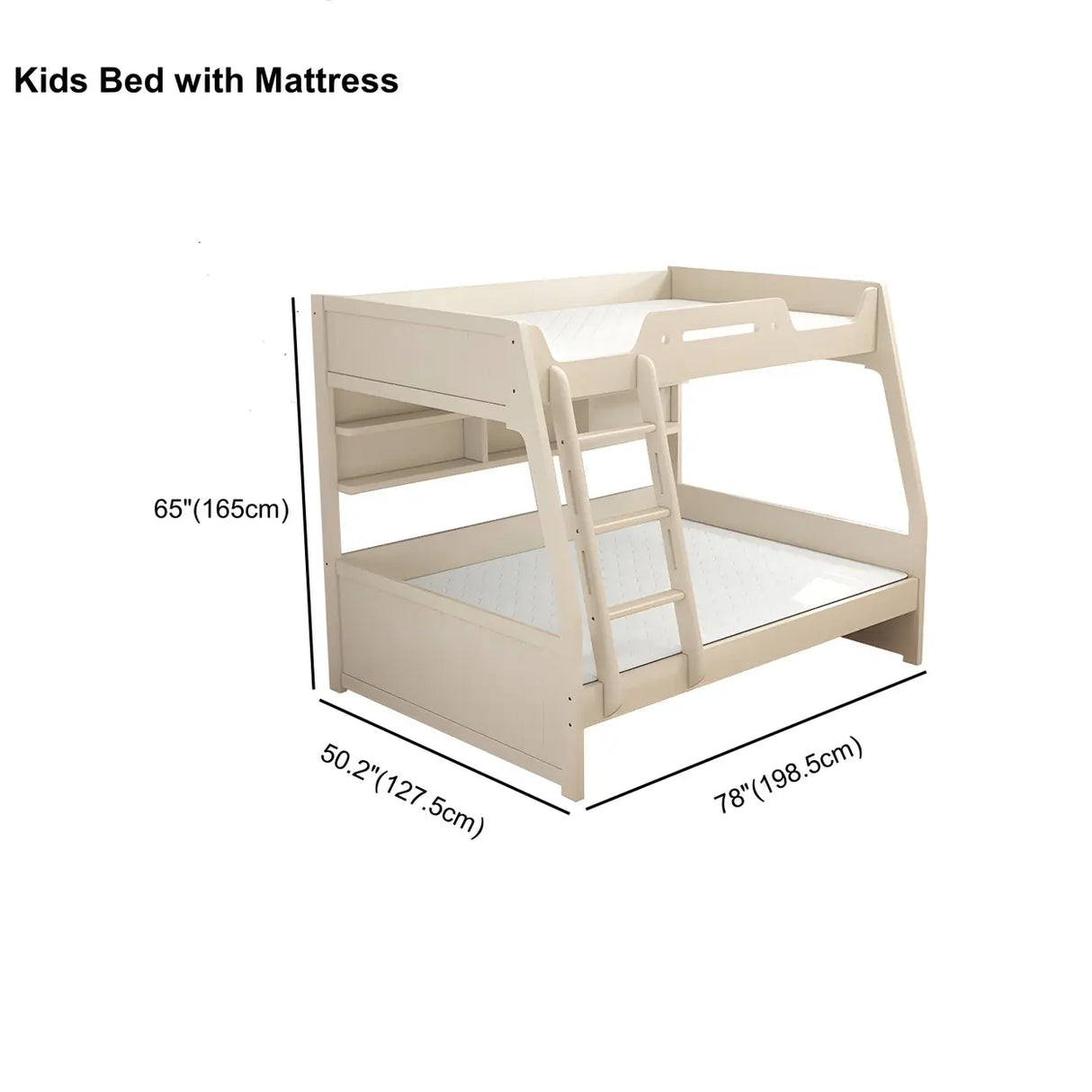 Modern White Wood Bunk Bed with Mattress and Drawers 