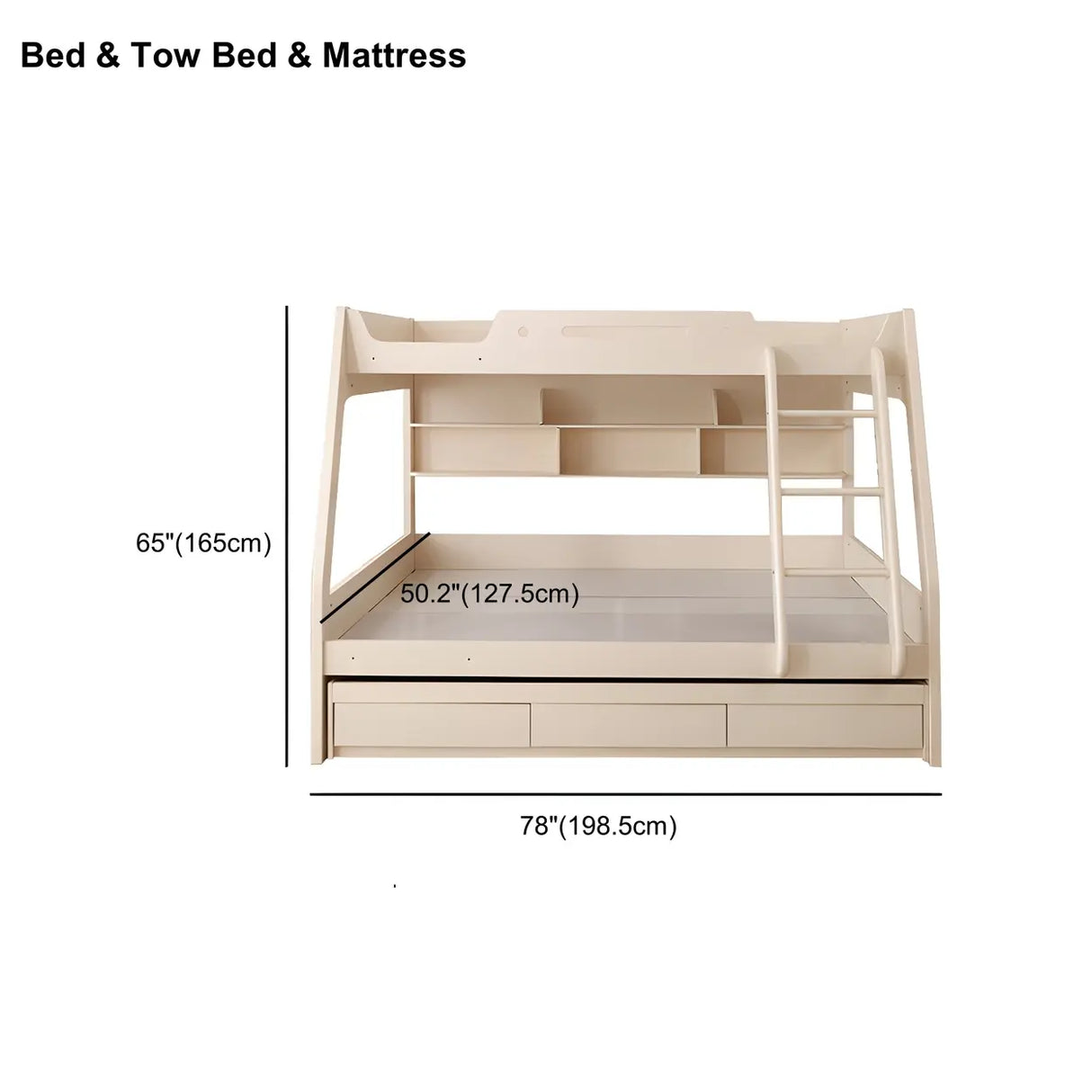 Modern White Wood Bunk Bed with Mattress and Drawers Image - 9