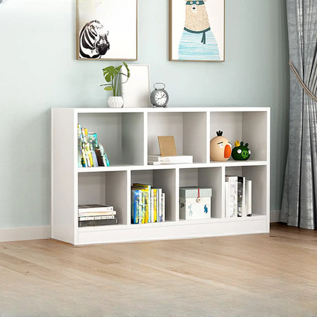 Modern White Wood Horizontal Cubical Wide Bookcase Image - 2