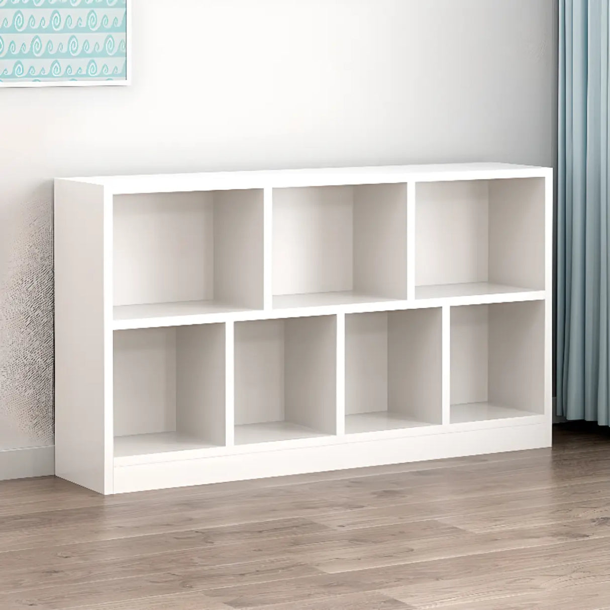 Modern White Wood Horizontal Cubical Wide Bookcase Image - 4