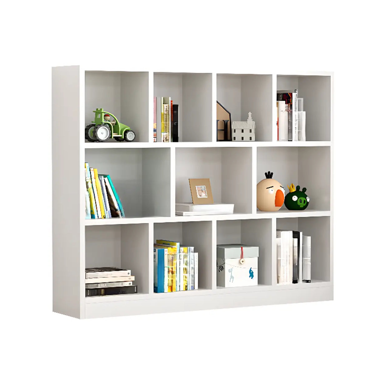 Modern White Wood Horizontal Cubical Wide Bookcase Image - 8