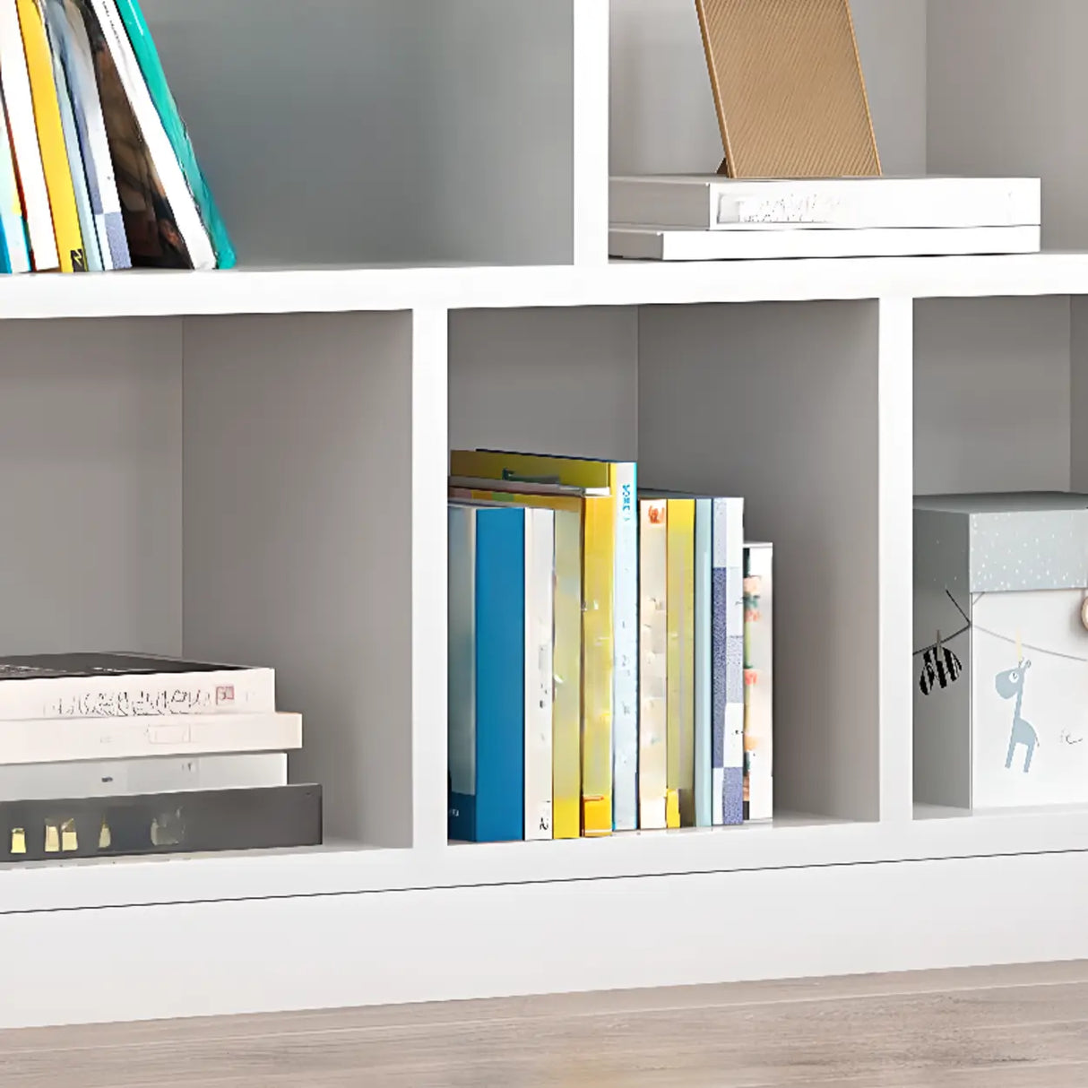 Modern White Wood Horizontal Cubical Wide Bookcase Image - 9