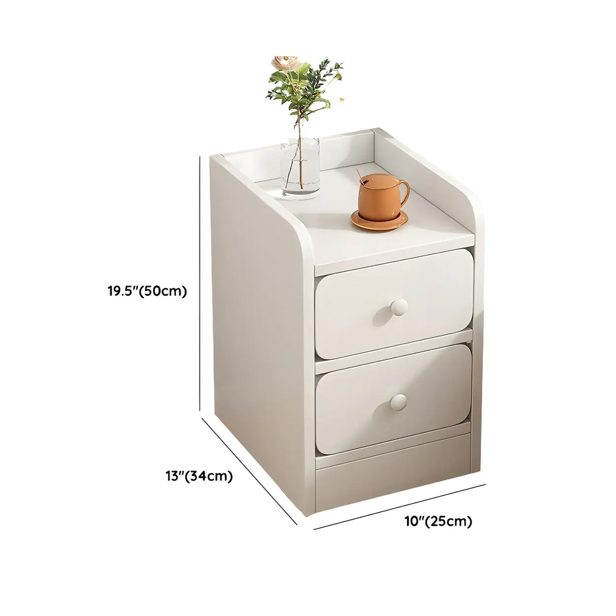 Modern White Wood Two-Drawer Storage Narrow Nightstand 