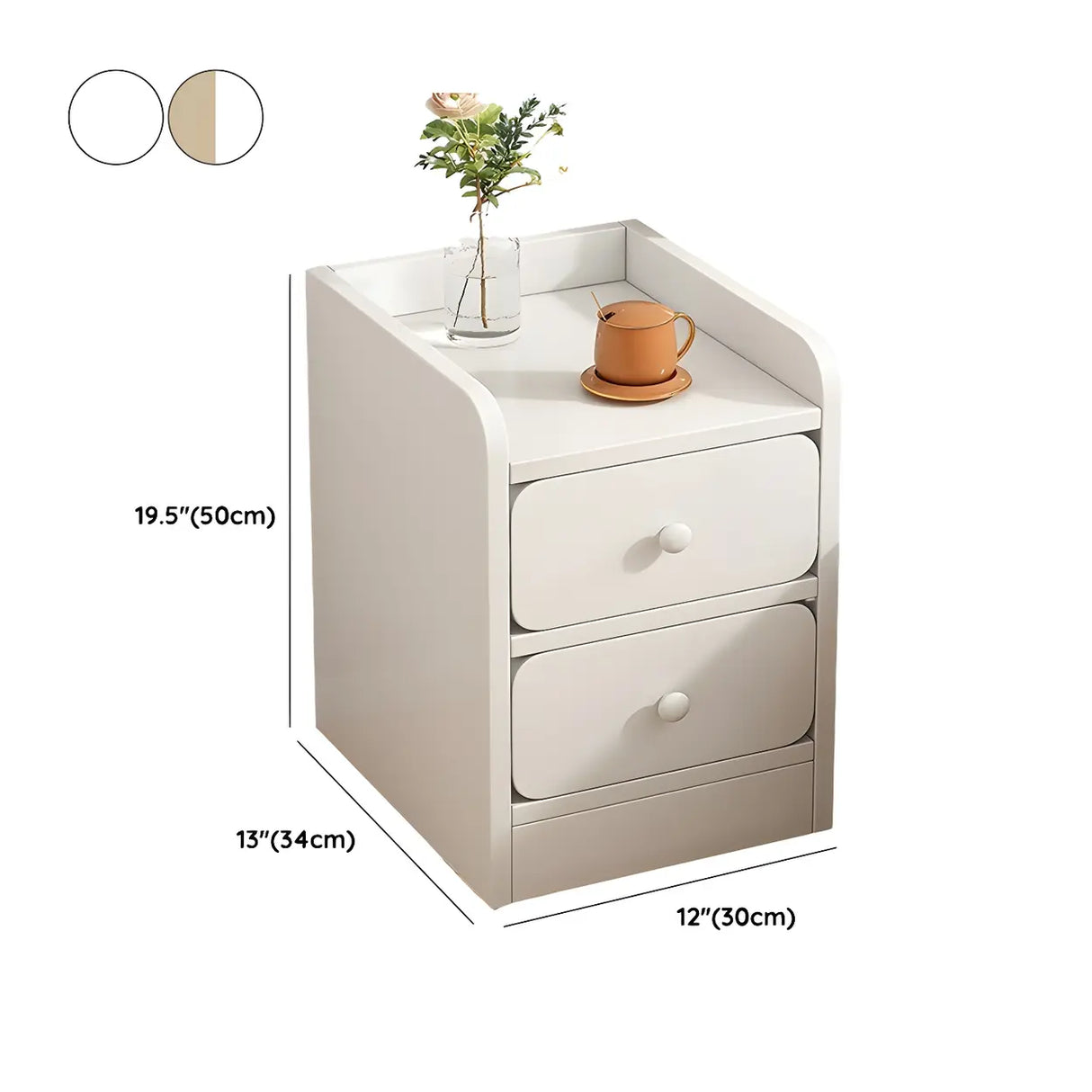 Modern White Wood Two-Drawer Storage Narrow Nightstand Image - 15