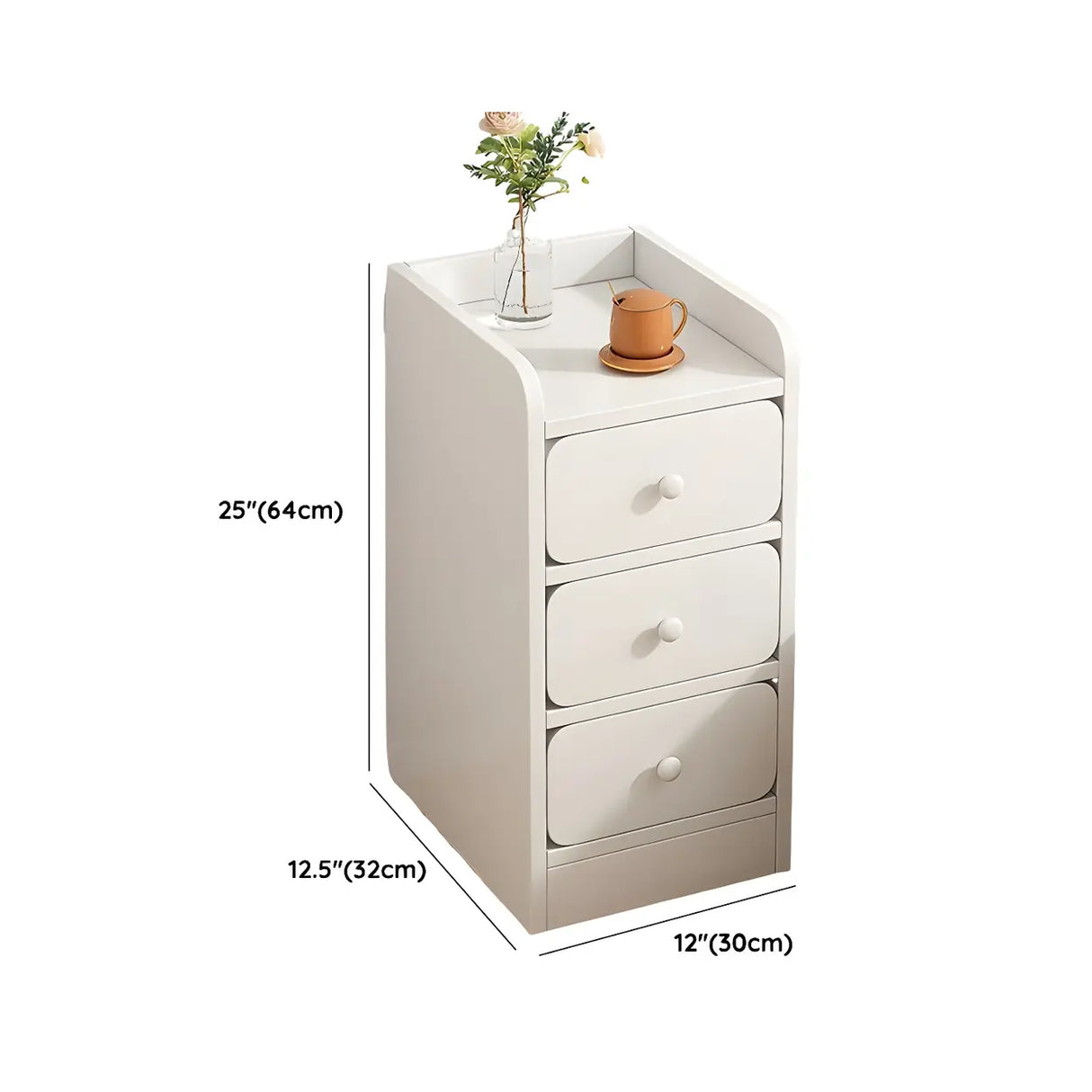 Modern White Wood Two-Drawer Storage Narrow Nightstand Image - 16