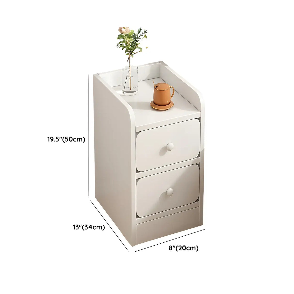 Modern White Wood Two-Drawer Storage Narrow Nightstand Image - 17