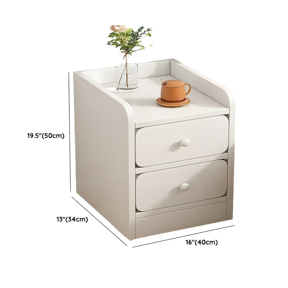 Modern White Wood Two-Drawer Storage Narrow Nightstand Image - 18