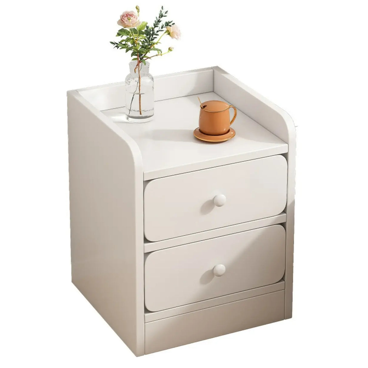 Modern White Wood Two-Drawer Storage Narrow Nightstand Image - 5