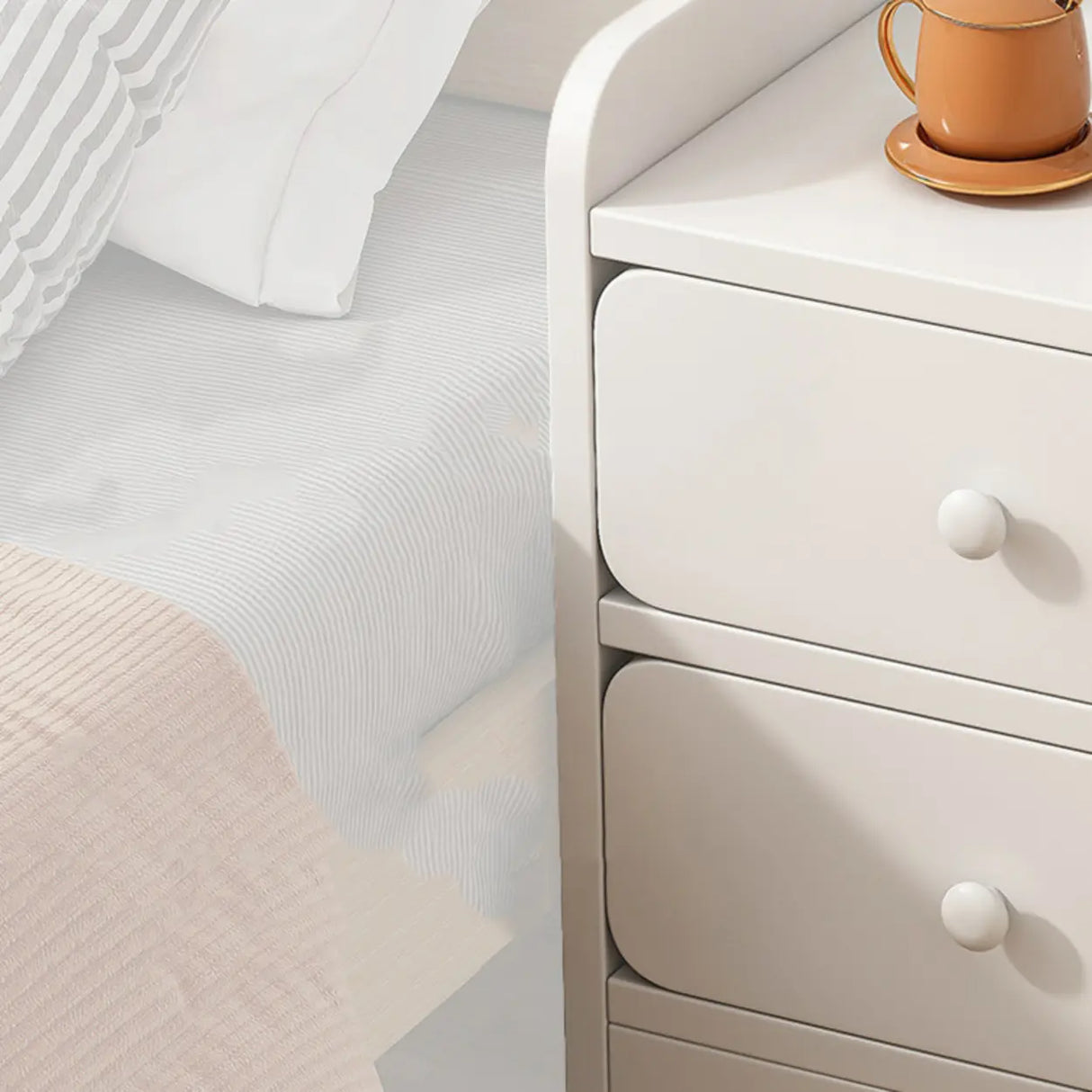 Modern White Wood Two-Drawer Storage Narrow Nightstand Image - 6