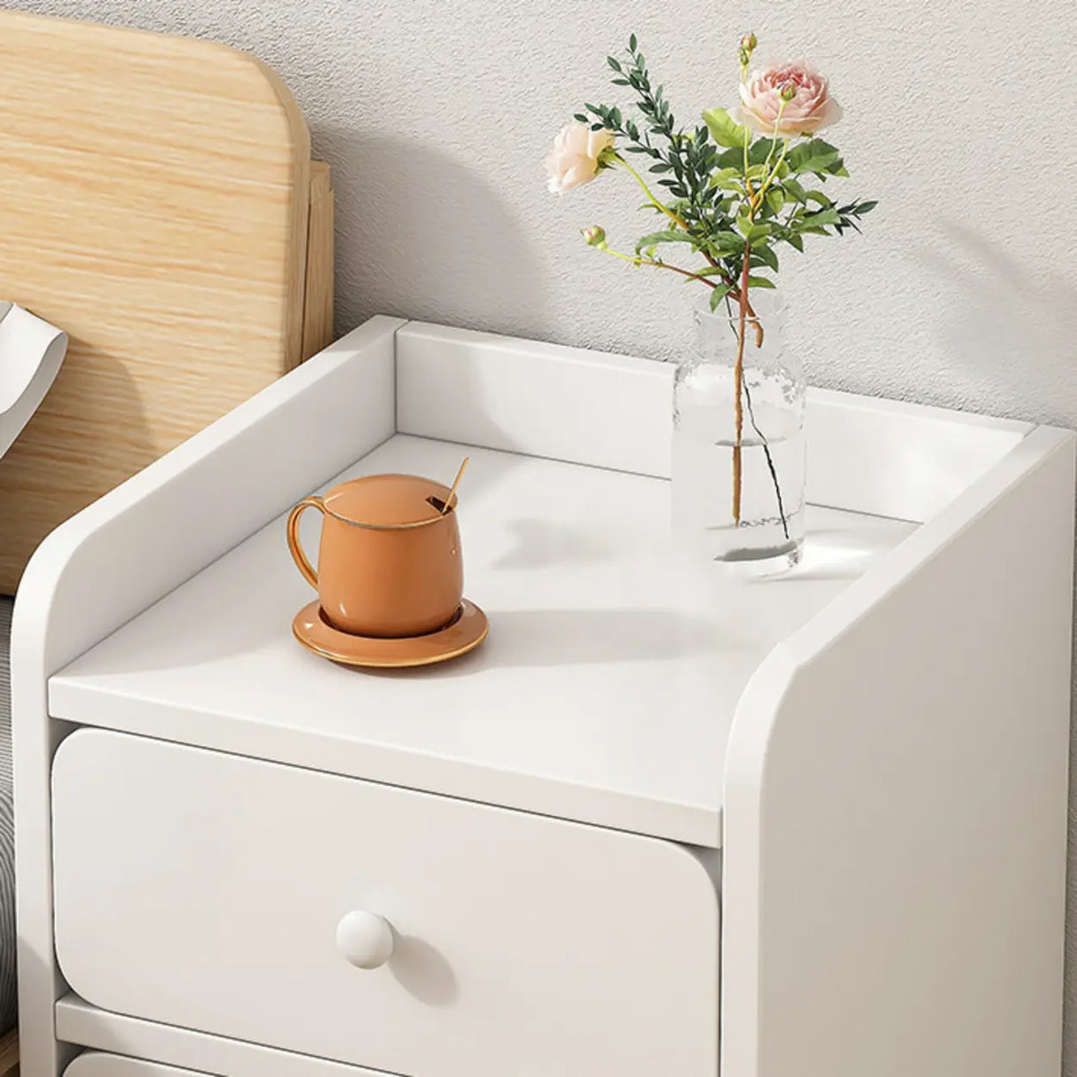 Modern White Wood Two-Drawer Storage Narrow Nightstand Image - 7